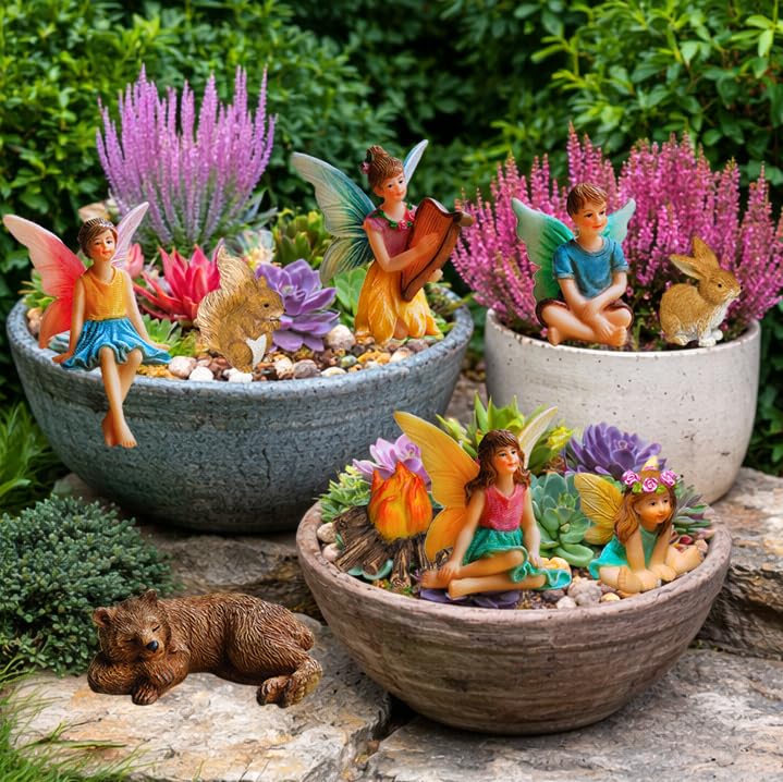 Mood Lab fairy garden camping set figurine 8 adds narrative to fairy garden collections.