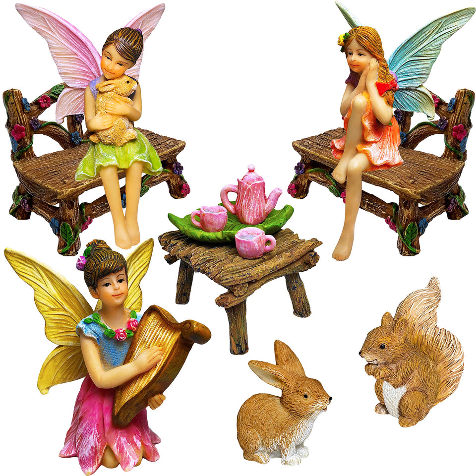 Mood Lab fairy garden figurines, 12-piece set, ideal for durable outdoor and indoor display.