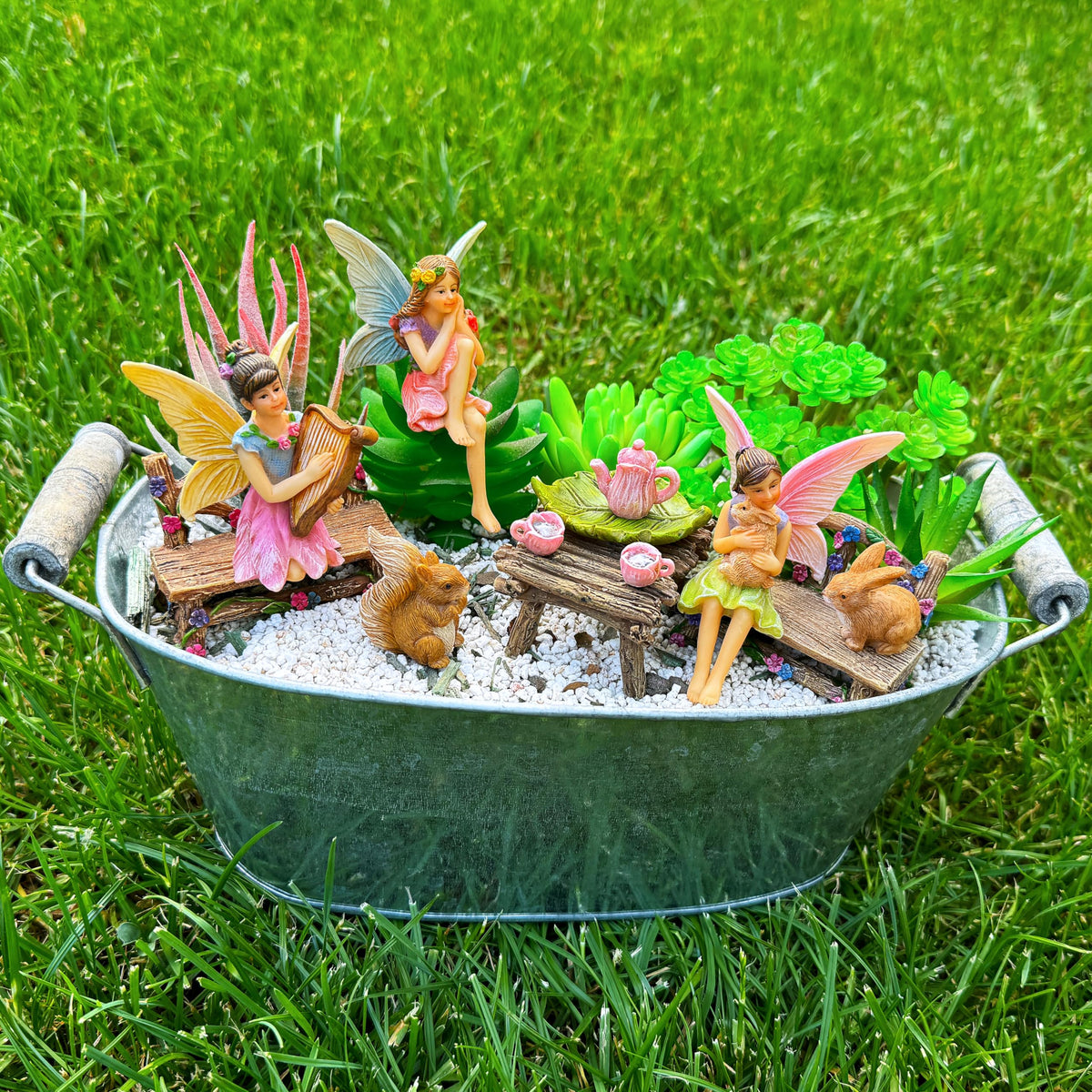 Mood Lab figurines feature hand-painted details for charming garden scenes.