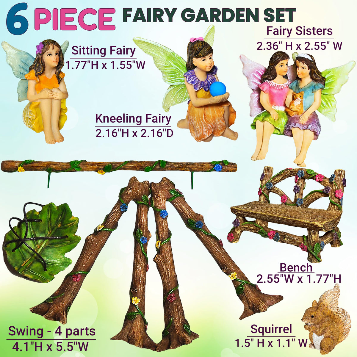 Mood Lab fairy garden swing figurine close-up highlighting hand-painted detail.