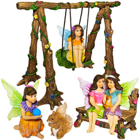 Mood Lab fairy garden figurines with swing outdoor display adds whimsy.