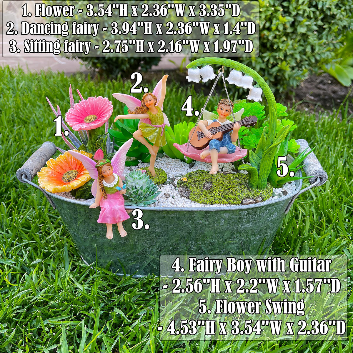 Mood Lab Fairy Garden hand-painted resin figures add color to any garden.