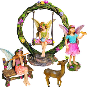 Mood Lab Fairy Garden Swing figurine adds whimsical charm to outdoor or indoor displays.
