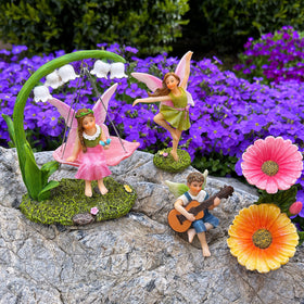 Mood Lab Fairy Garden waterproof figures withstand rain for year-round decor.