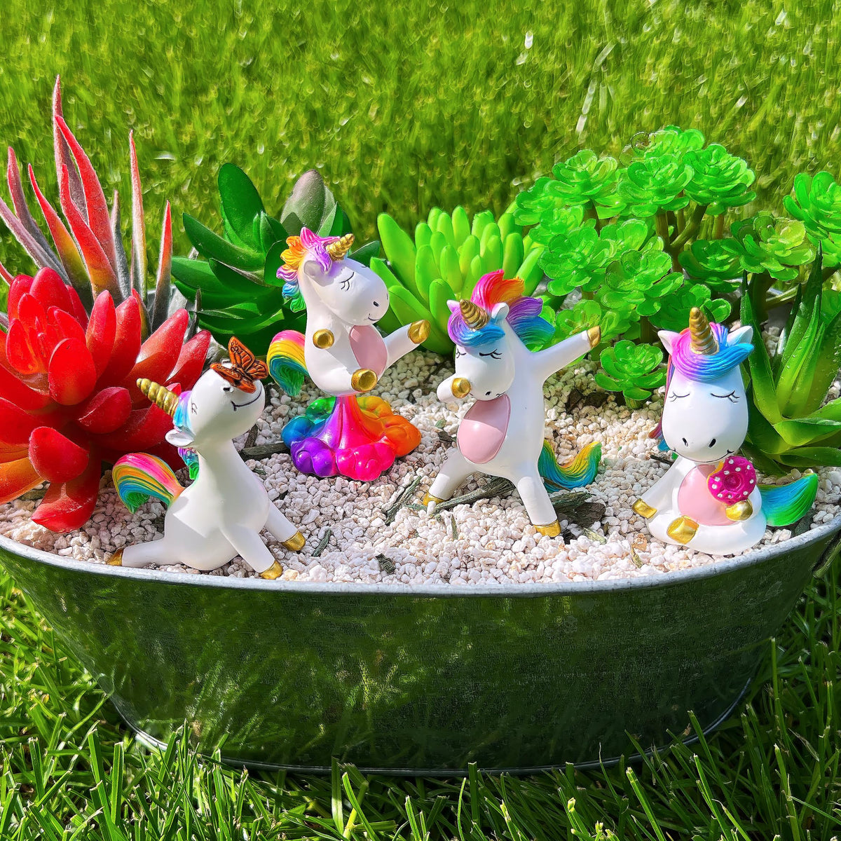Mood Lab fairy garden unicorn statue brightens indoor plant displays