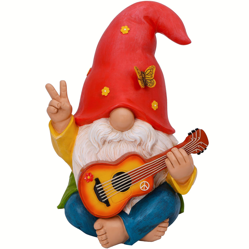 Mood Lab Garden Gnome front view with guitar storytelling for outdoor spaces