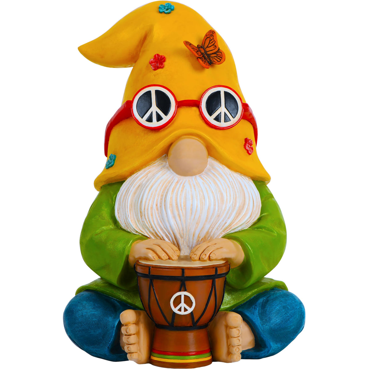 Mood Lab garden gnome hippie drummer adds playful outdoor charm to your yard.
