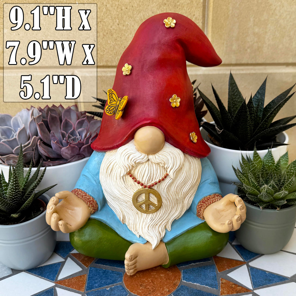 Mood Lab outdoor gnome sits in yoga pose, ideal for patio serenity.