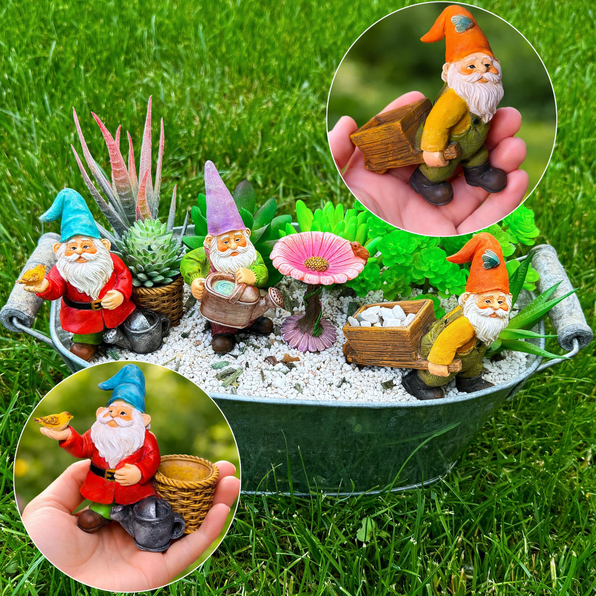 Mood Lab garden gnomes set - detail resin close-up, hand-painted finish.