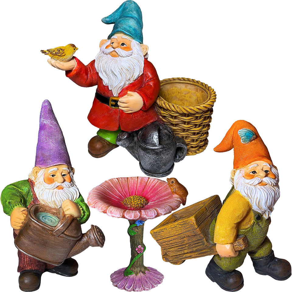 Mood Lab garden gnomes set - front view, ideal for outdoor whimsy and curb appeal.