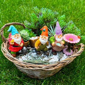 Mood Lab garden gnomes set - side view, durable resin figures for outdoor spaces.
