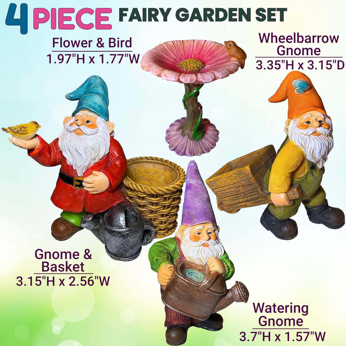 Mood Lab garden gnomes set - detail resin, hand-painted accents for charm.