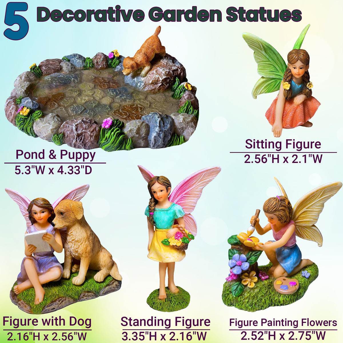 Mood Lab decorative pond statue set enhances planters and terrariums