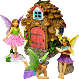 Mood Lab pinecone fairy house 4pc set for charming outdoor display