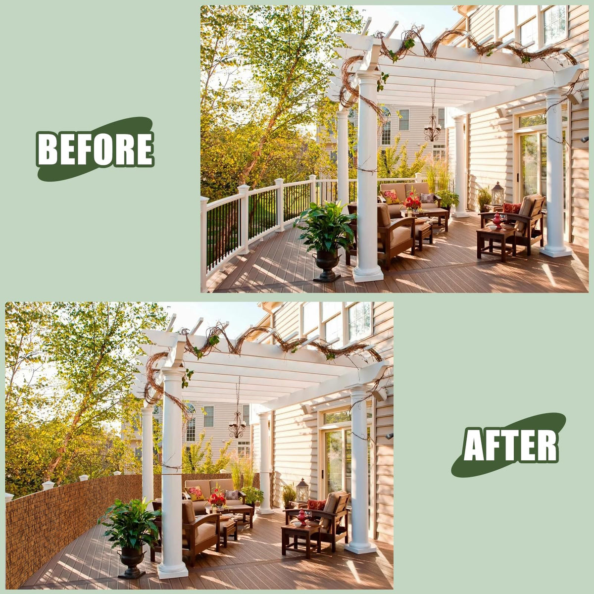 MOOKNAT bamboo screen in garden corner offers privacy.