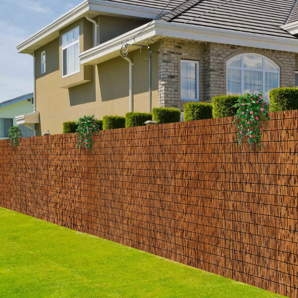 MOOKNAT natural reed fence brown panel provides privacy for outdoor spaces.