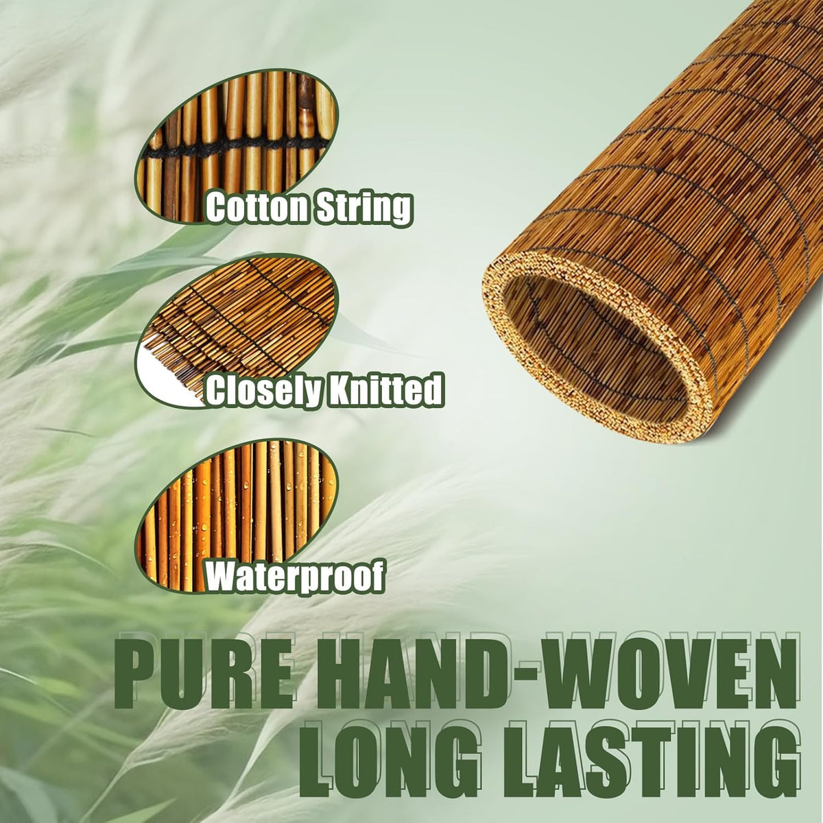 Close-up weave of MOOKNAT brown reed bamboo screen highlighting natural texture