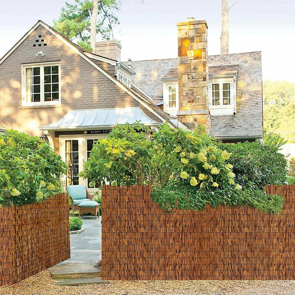 MOOKNAT brown reed bamboo screen front view showing outdoor privacy fencing