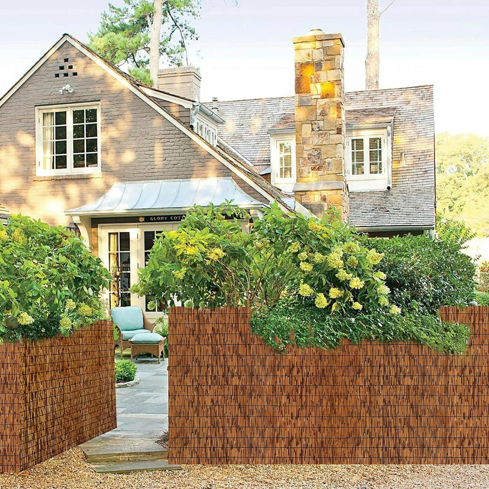 MOOKNAT brown reed bamboo screen front view showing outdoor privacy fencing