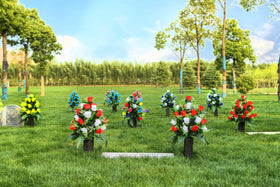 MOOMASS cemetery vase shows large drainage holes for rain resilience