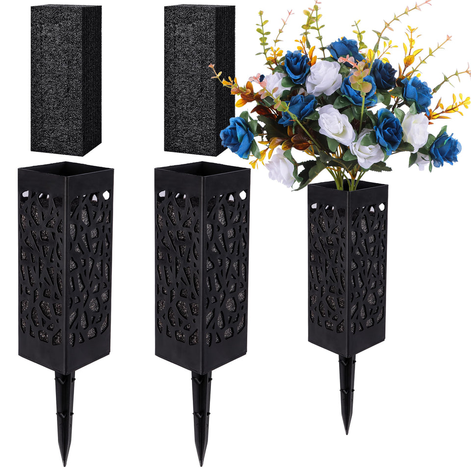 MOOMASS cemetery vase with spikes and foam anchors flowers securely against wind