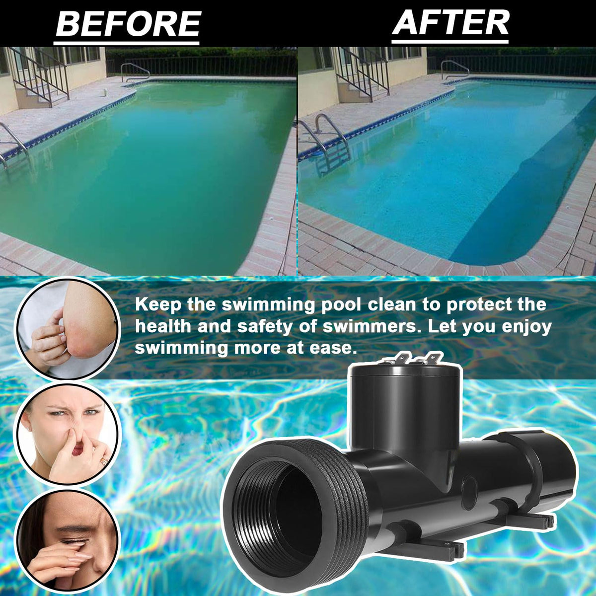 Mooncar 4CH4002-R chamber installed in above-ground pool kit, simplifying replacements.