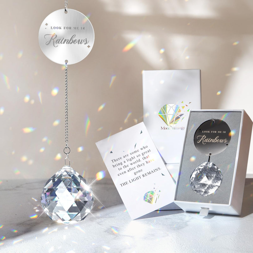 Mooncraftlogy clear crystal ball suncatcher casting rainbow light for a soothing home ambiance