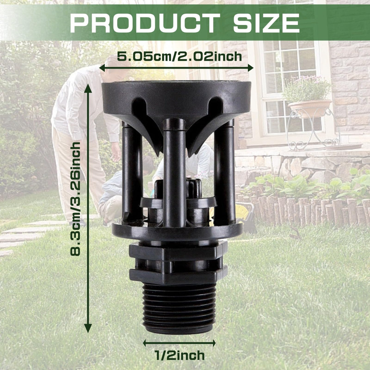 MOONDKIST half-inch thread sprinkler head delivers broad coverage for gardens and yards.
