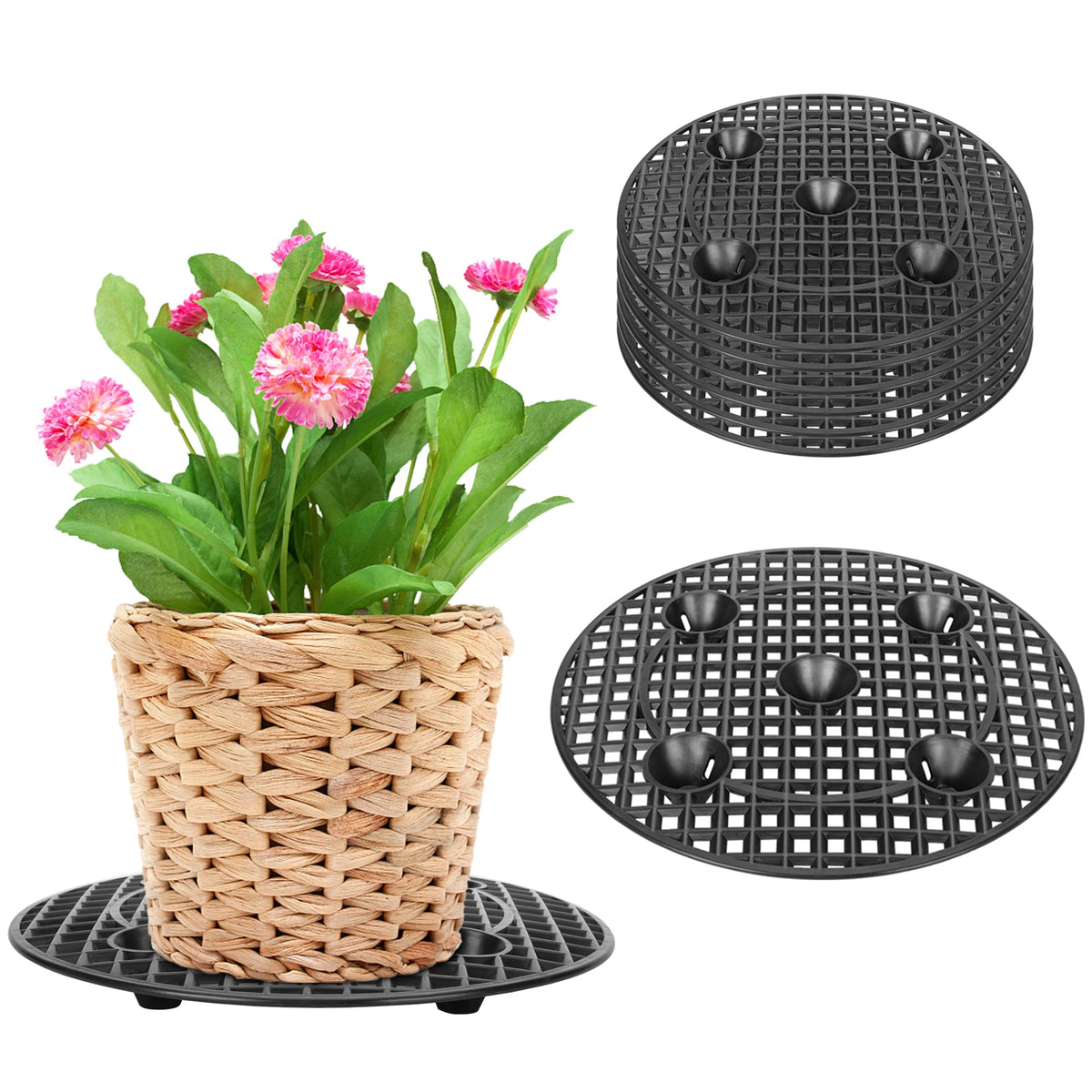Moonoom 8-pcs plant elevator with a 12-inch stand raises pots for drainage.