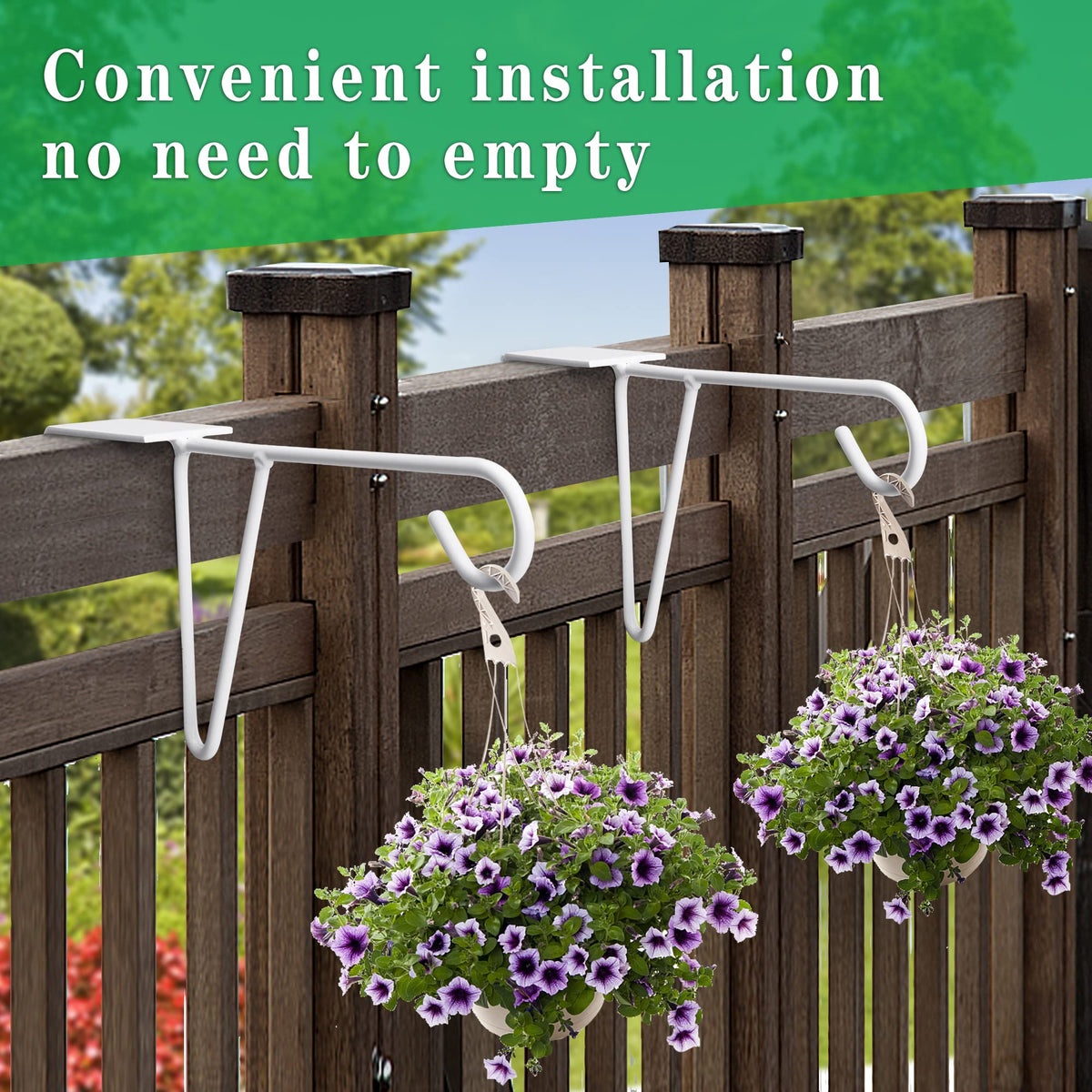 Moonoom fence hooks showcasing outdoor décor along a fence line