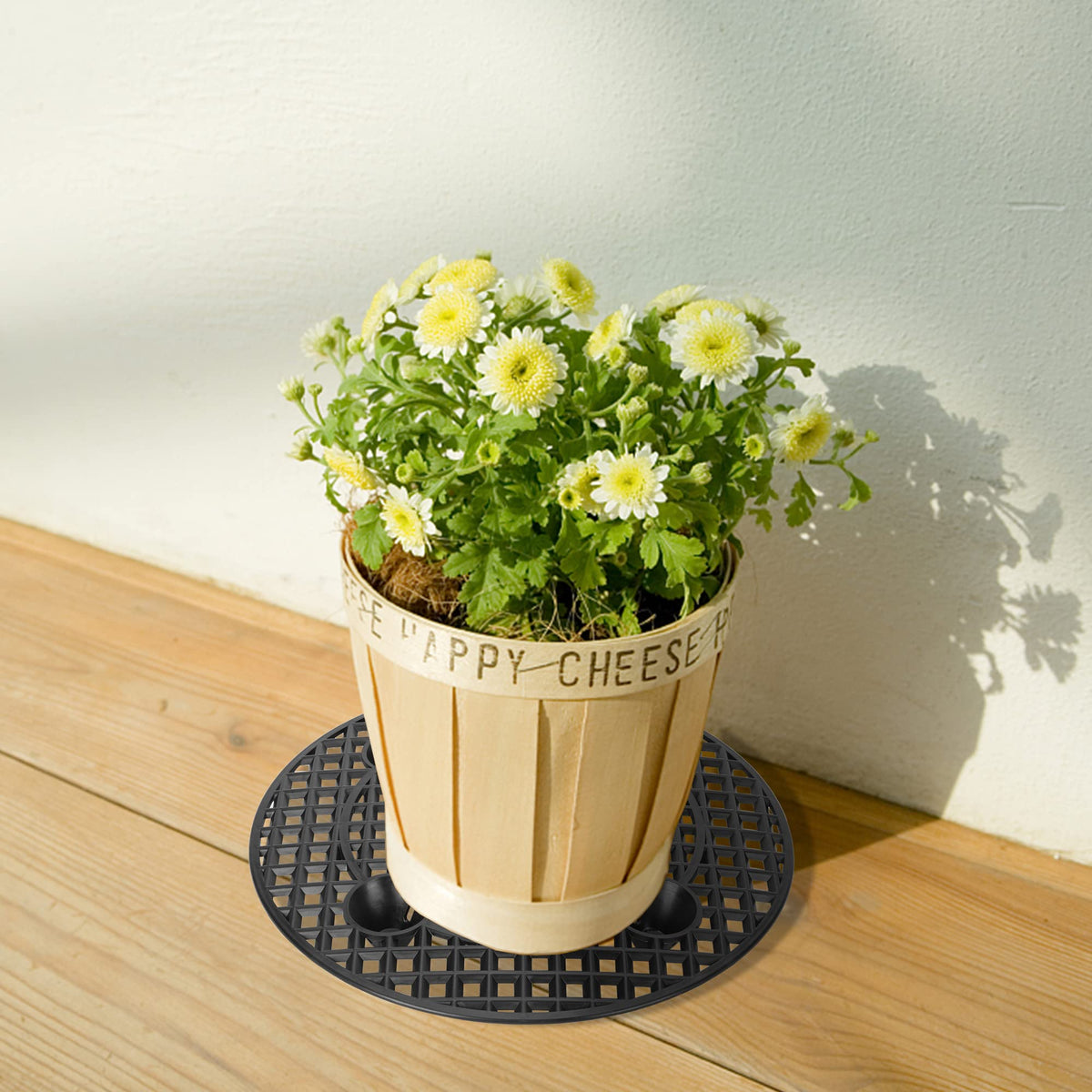 Moonoom heavy-duty black plastic stand for indoor and outdoor use.