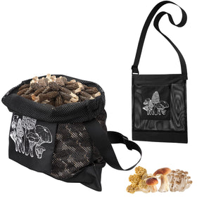 Moonoom mushroom hunting bag in open mesh for quick inspection during foraging.