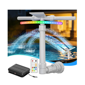 Mooroer Solar Pool Fountain with LED lights brightens nighttime pool ambiance.