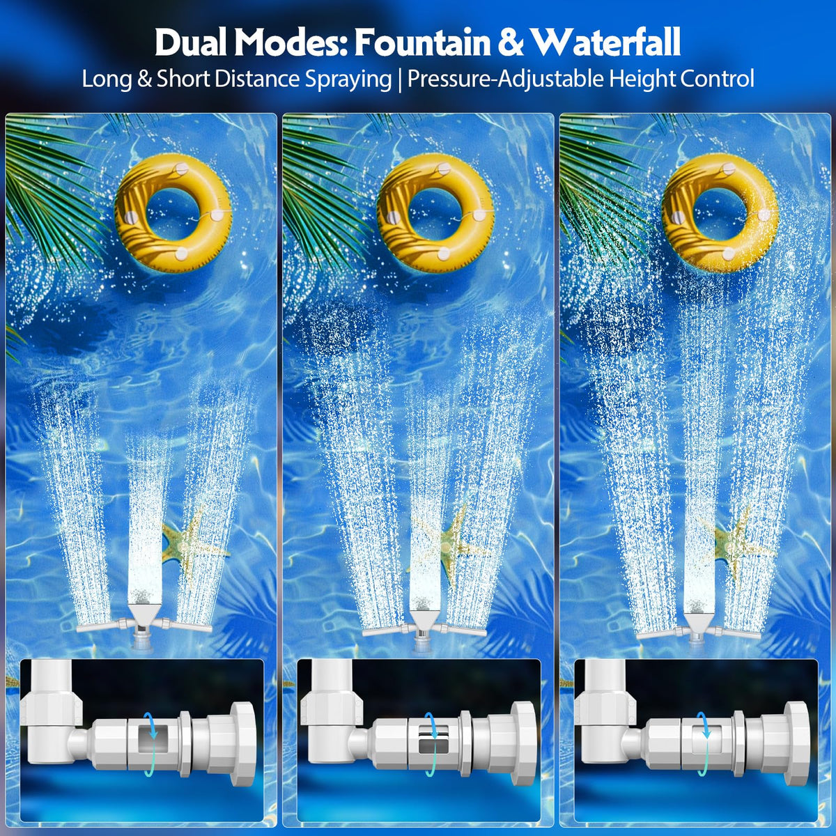 Mooroer fountain cools water 6-15°F for a refreshing pool experience.