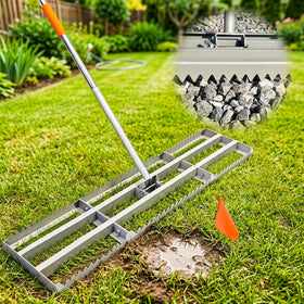 MOPAI Lawn Leveling Rake 2.0 with flat-side for smoothing soil and lawn prep.