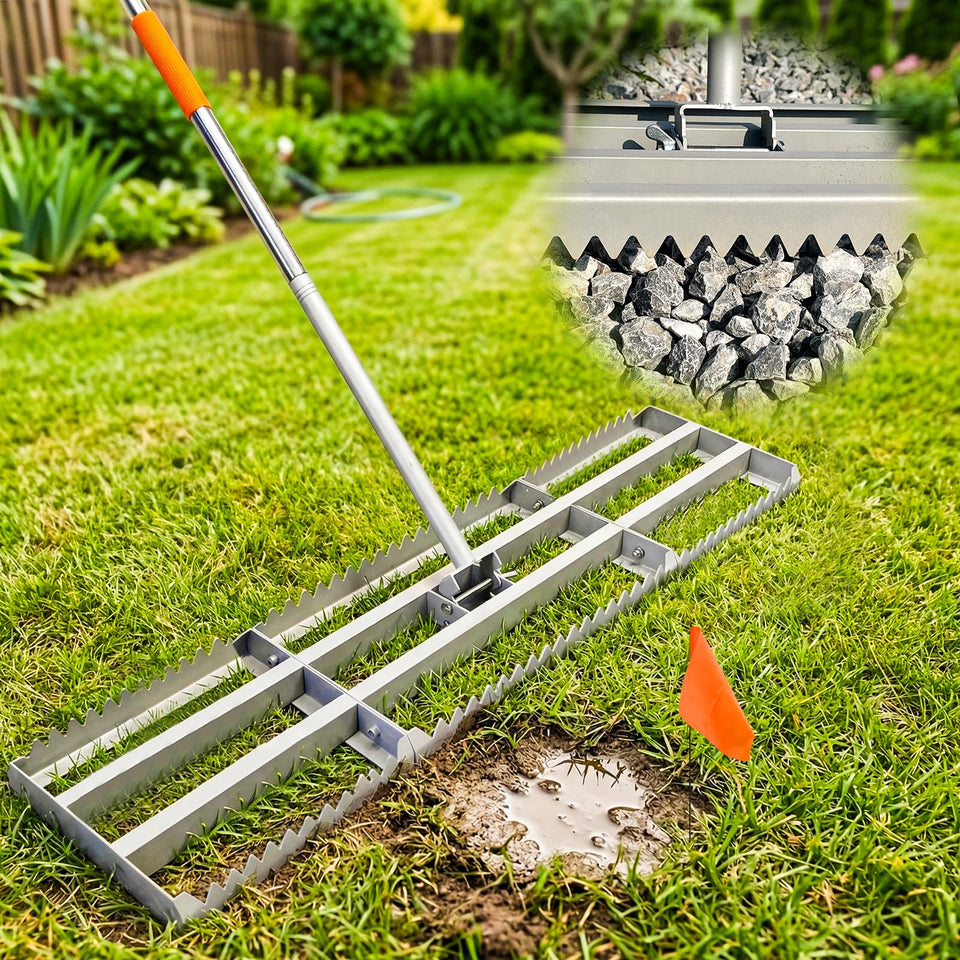 MOPAI Lawn Leveling Rake 2.0 with flat-side for smoothing soil and lawn prep.