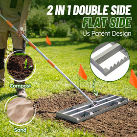 MOPAI lawn leveling rake serrated-side shaping gravel and clearing debris