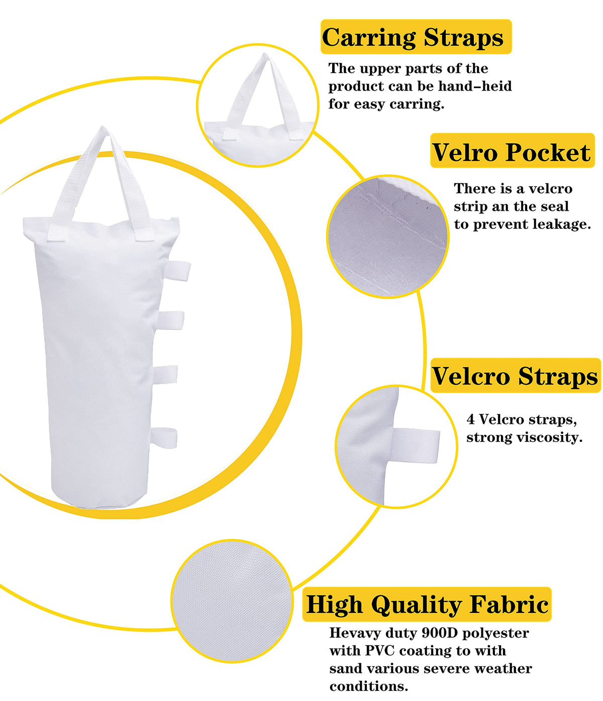MOPHOEXII canopy weight bag shows Velcro strap attachment.