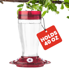 More Birds Big Gulp glass nectar bottle for outdoor hummingbird feeding.