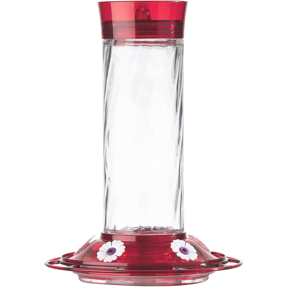 More Birds Diamond feeder with glass nectar bottle for easy viewing and refilling.