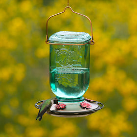 More Birds Mason Jar feeder built-in hanger for versatile placement.