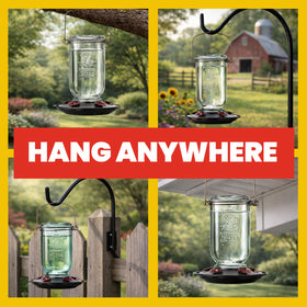 More Birds Mason Jar feeder three-piece design for easy cleaning.