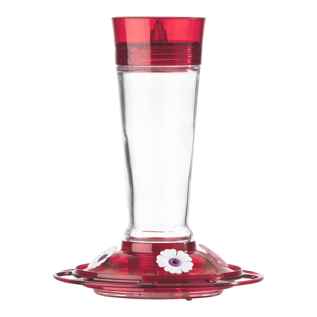 More Birds Ruby hummingbird feeder with glass bottle showcases vibrant nectar for outdoor visitors