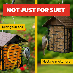 More Birds powder-coated black finish blends with outdoor spaces and protects food.