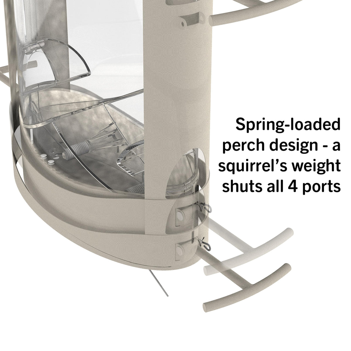 Four feeding ports and perches promote steady bird visits.