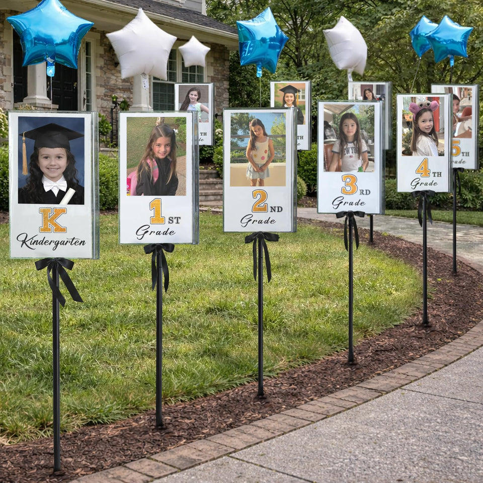 MOREDOTS graduation yard sign kit laid out for easy setup and photo milestones.
