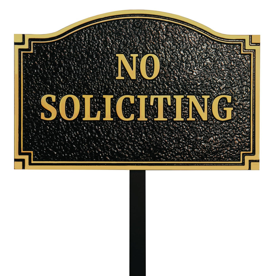 Morgtta no-soliciting sign solid metal cast for durable outdoor use and privacy.