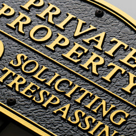 Morgtta private-property no-soliciting sign with embossed letters for curb visibility