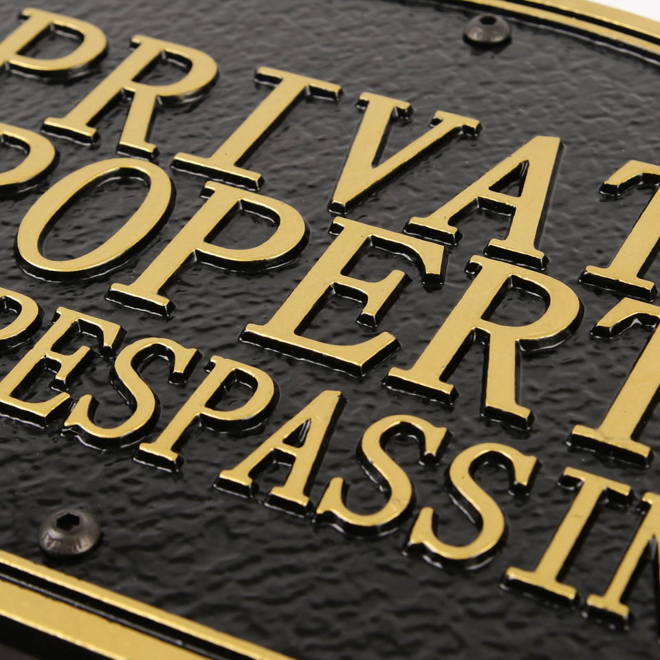 Morgtta private property no trespassing sign cast metal embossed for durable yard visibility