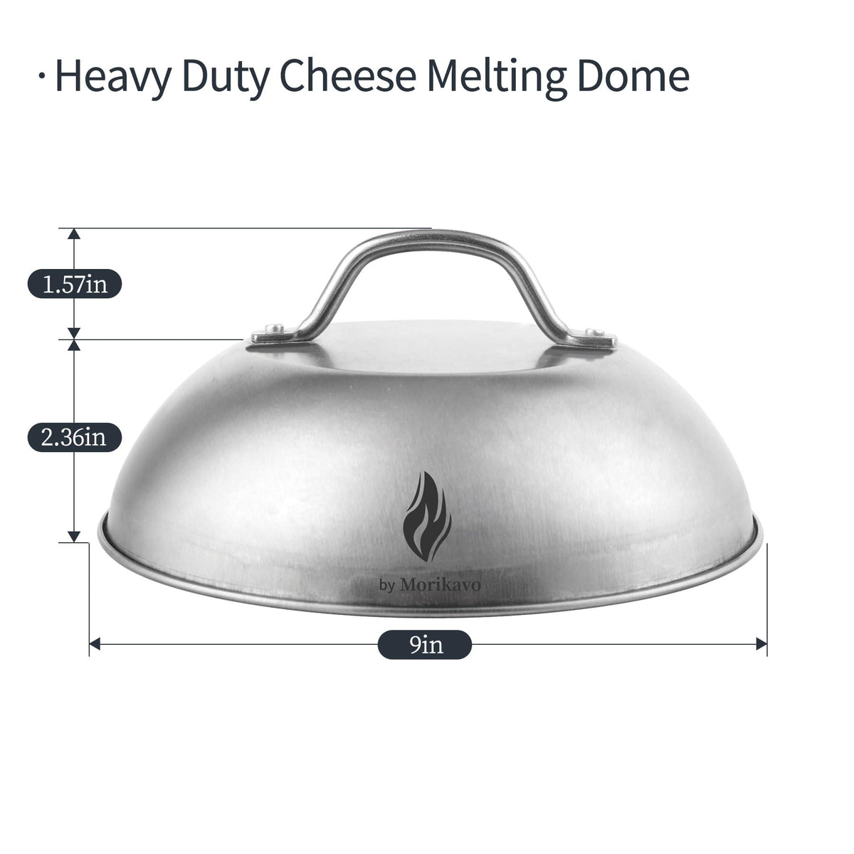 Morikavo stainless steel melting dome close-up with handle improves grip during use.